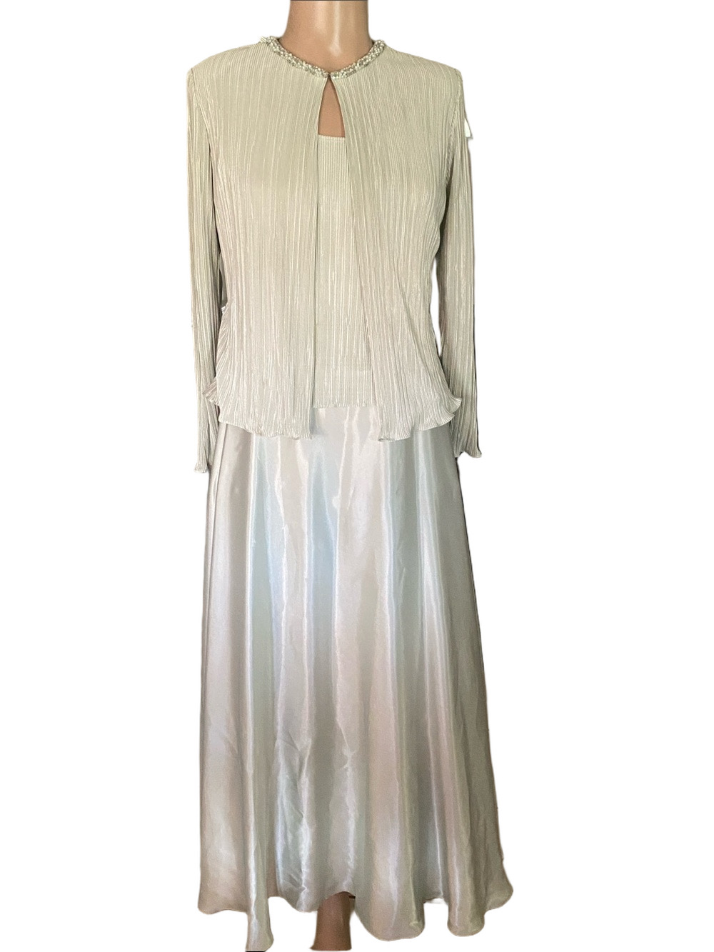 Cachet Pale Mint Green 2 piece Maxi Dress with Beaded Collar